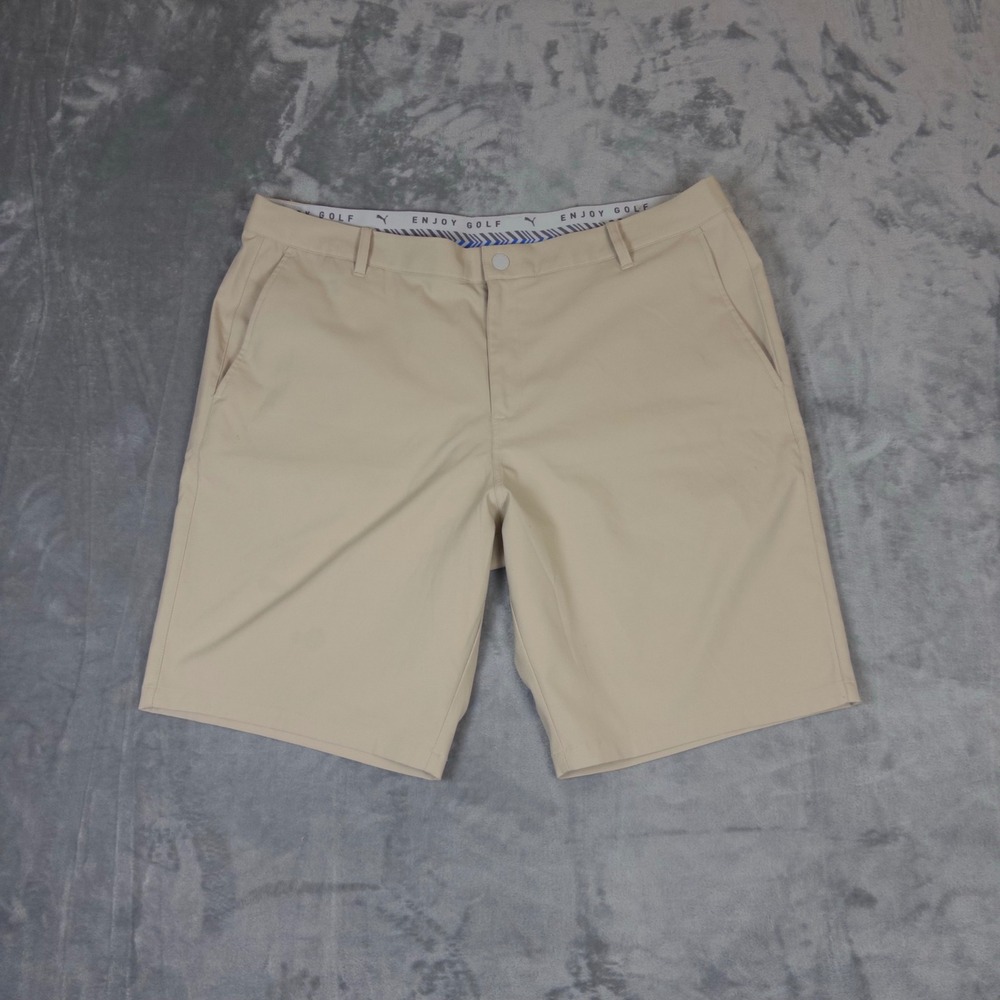 Puma Golf Shorts Mens 40 Tan Khaki Flat Front Performance Athletic Casual